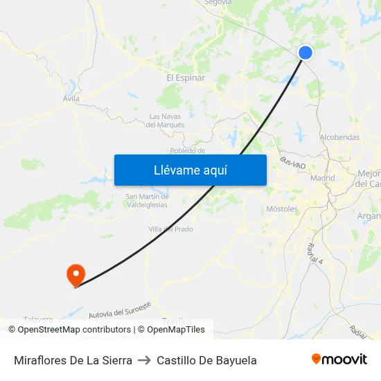 Miraflores De La Sierra to Castillo De Bayuela map