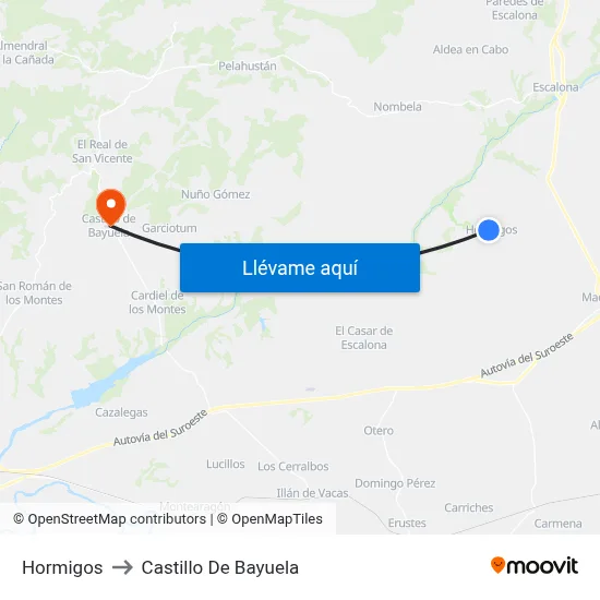 Hormigos to Castillo De Bayuela map