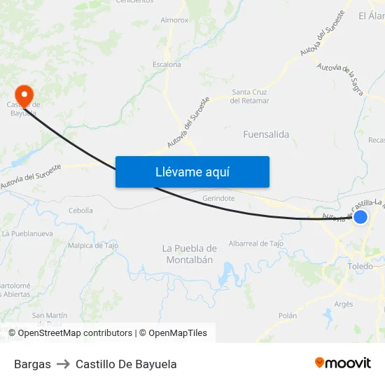 Bargas to Castillo De Bayuela map