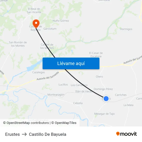 Erustes to Castillo De Bayuela map