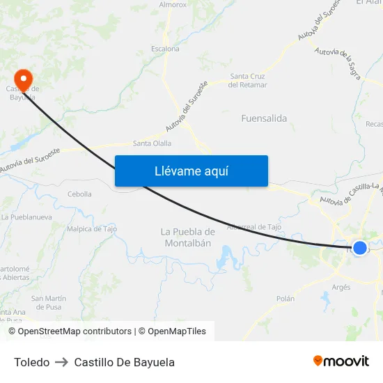 Toledo to Castillo De Bayuela map
