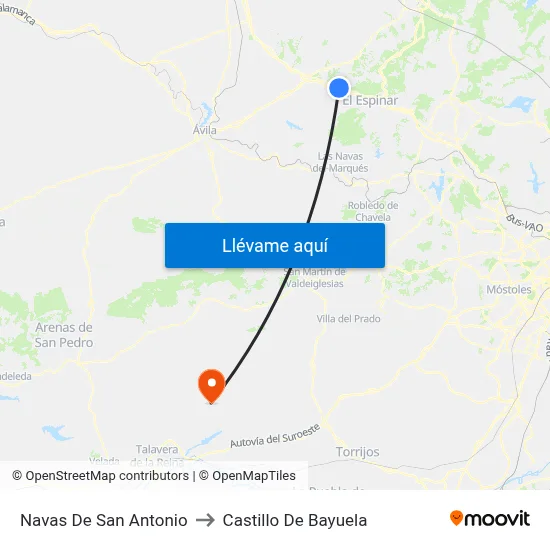 Navas De San Antonio to Castillo De Bayuela map