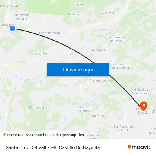 Santa Cruz Del Valle to Castillo De Bayuela map
