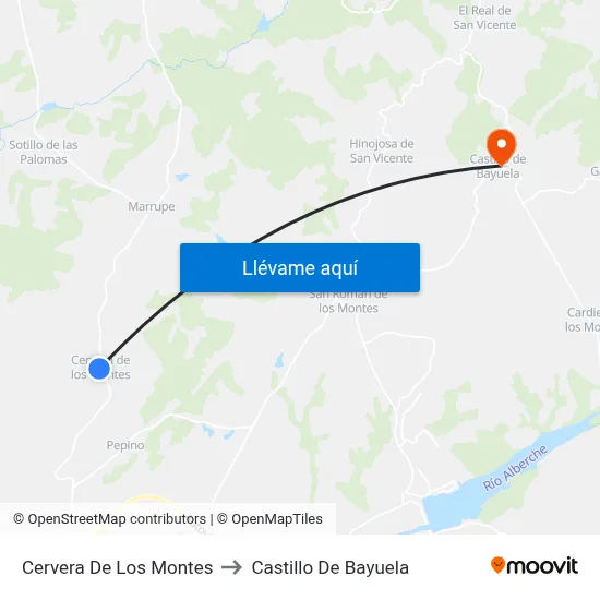 Cervera De Los Montes to Castillo De Bayuela map