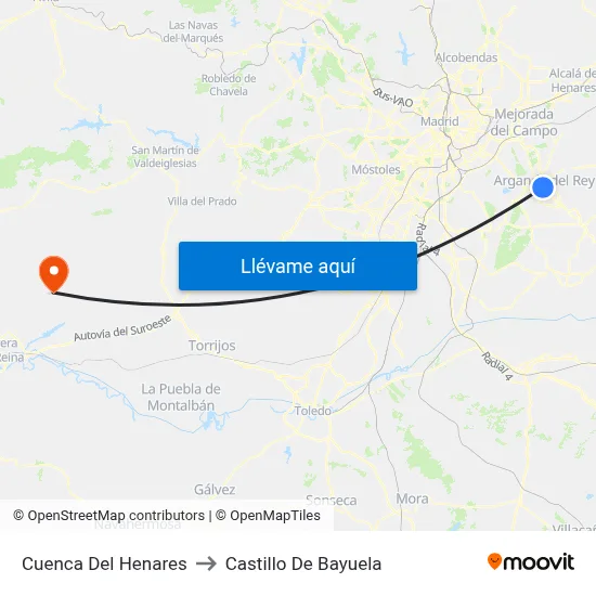 Cuenca Del Henares to Castillo De Bayuela map