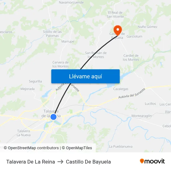 Talavera De La Reina to Castillo De Bayuela map