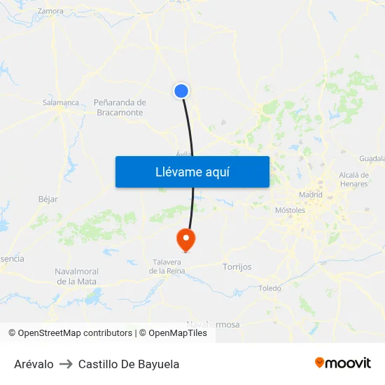 Arévalo to Castillo De Bayuela map