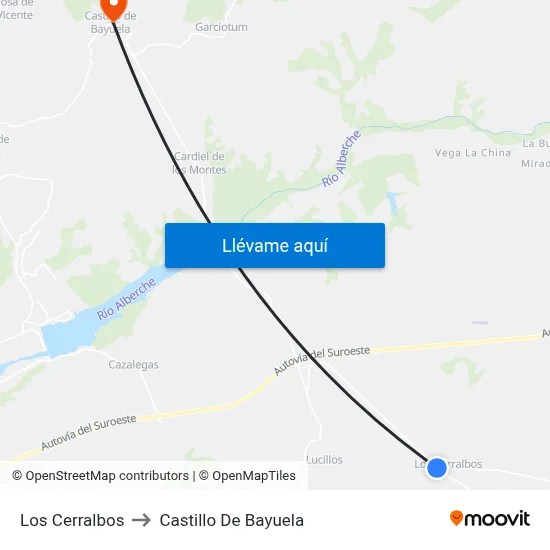 Los Cerralbos to Castillo De Bayuela map