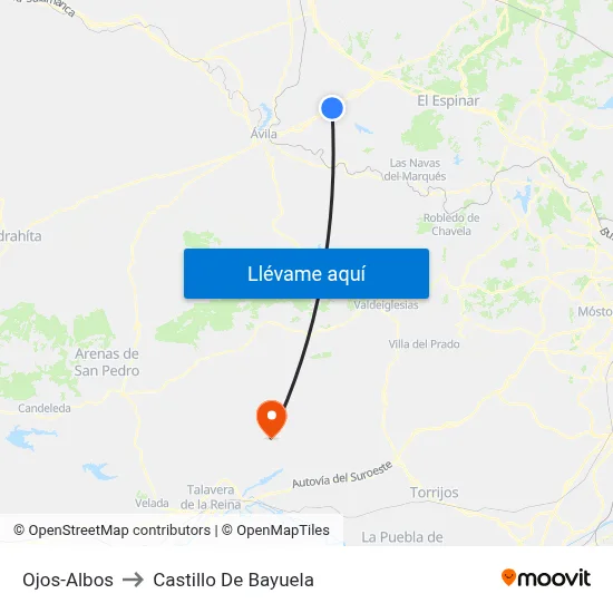 Ojos-Albos to Castillo De Bayuela map