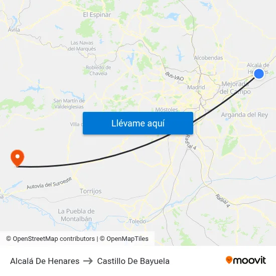 Alcalá De Henares to Castillo De Bayuela map