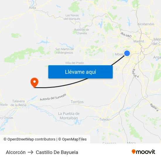 Alcorcón to Castillo De Bayuela map