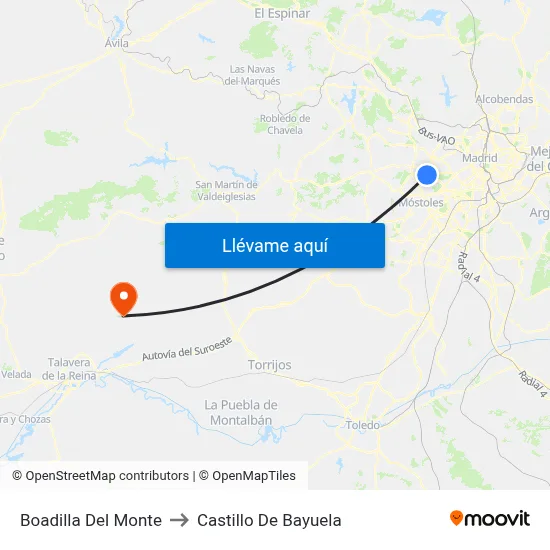 Boadilla Del Monte to Castillo De Bayuela map