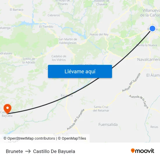 Brunete to Castillo De Bayuela map