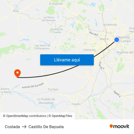 Coslada to Castillo De Bayuela map
