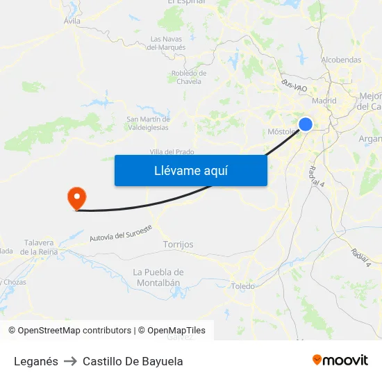 Leganés to Castillo De Bayuela map