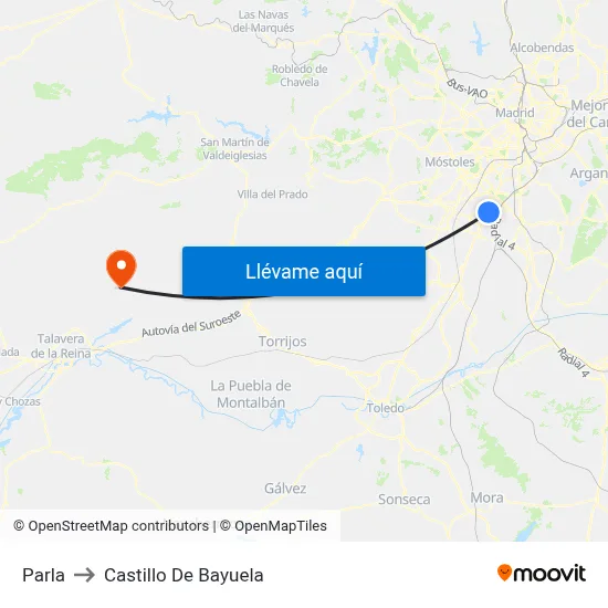 Parla to Castillo De Bayuela map