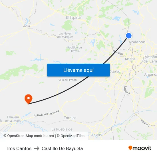 Tres Cantos to Castillo De Bayuela map
