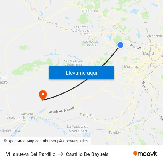 Villanueva Del Pardillo to Castillo De Bayuela map