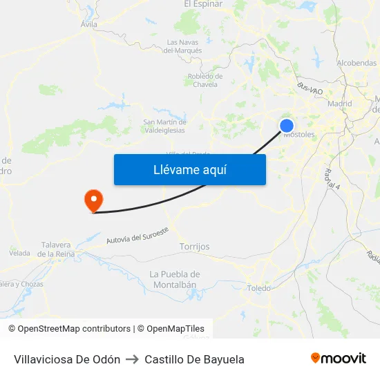 Villaviciosa De Odón to Castillo De Bayuela map
