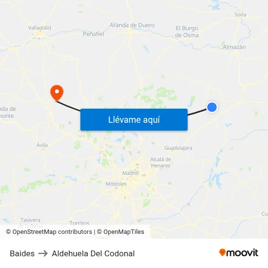 Baides to Aldehuela Del Codonal map