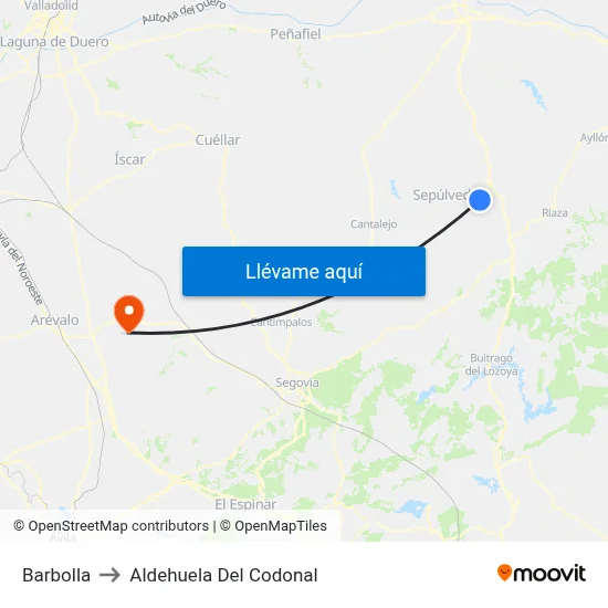 Barbolla to Aldehuela Del Codonal map