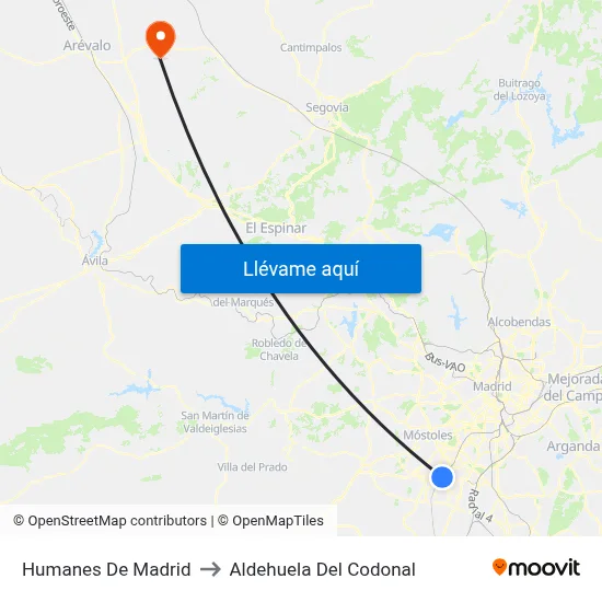 Humanes De Madrid to Aldehuela Del Codonal map