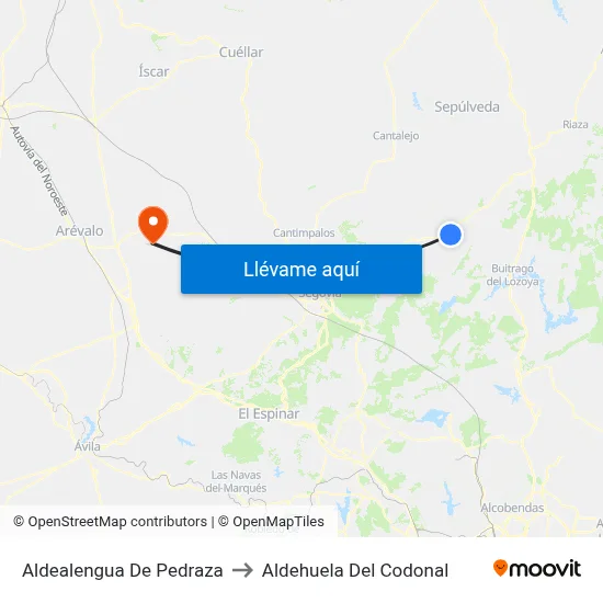 Aldealengua De Pedraza to Aldehuela Del Codonal map