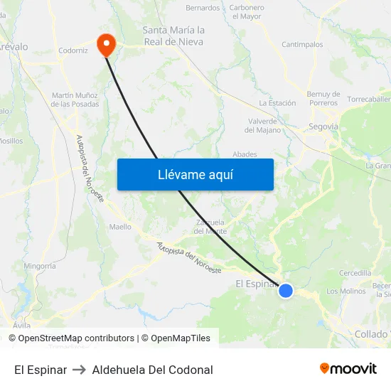 El Espinar to Aldehuela Del Codonal map