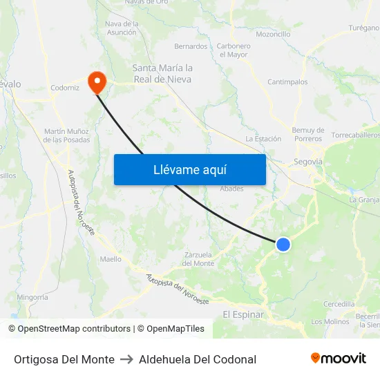 Ortigosa Del Monte to Aldehuela Del Codonal map