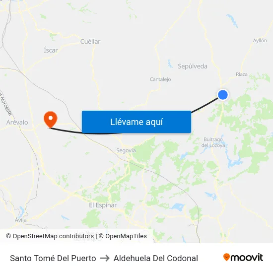 Santo Tomé Del Puerto to Aldehuela Del Codonal map