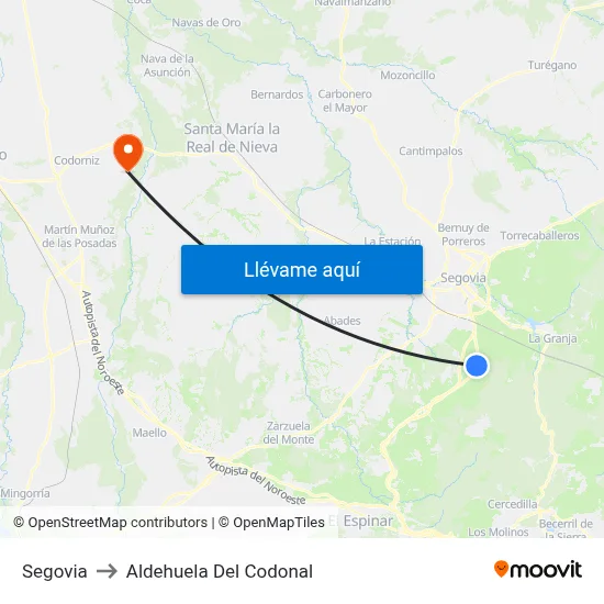 Segovia to Aldehuela Del Codonal map