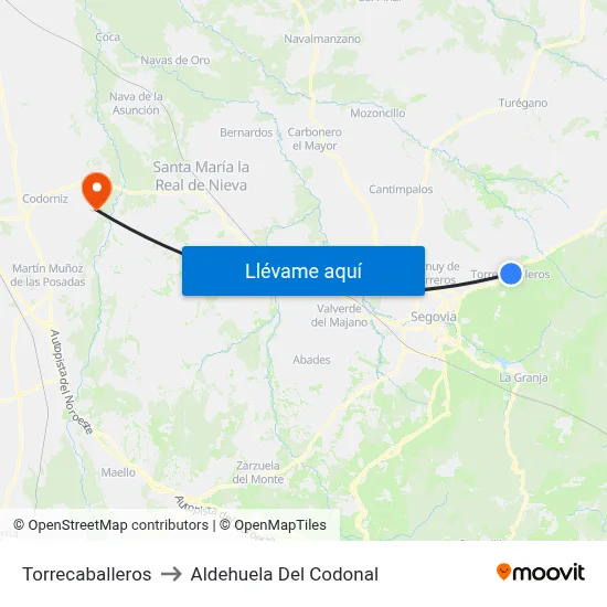 Torrecaballeros to Aldehuela Del Codonal map