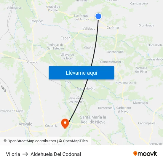Viloria to Aldehuela Del Codonal map