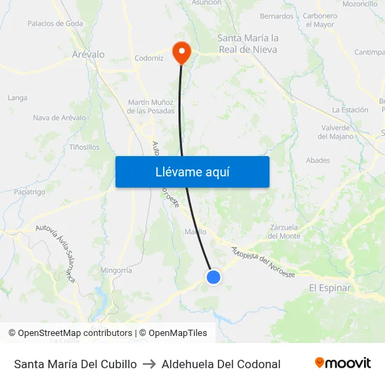 Santa María Del Cubillo to Aldehuela Del Codonal map