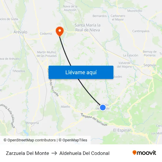 Zarzuela Del Monte to Aldehuela Del Codonal map
