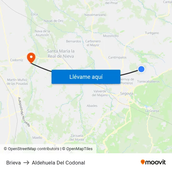 Brieva to Aldehuela Del Codonal map