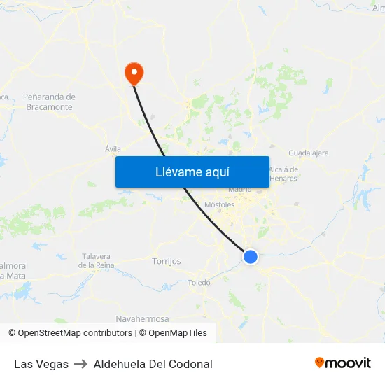 Las Vegas to Aldehuela Del Codonal map