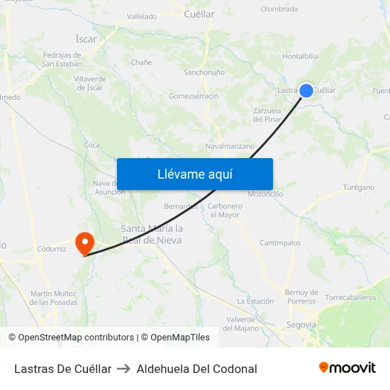 Lastras De Cuéllar to Aldehuela Del Codonal map