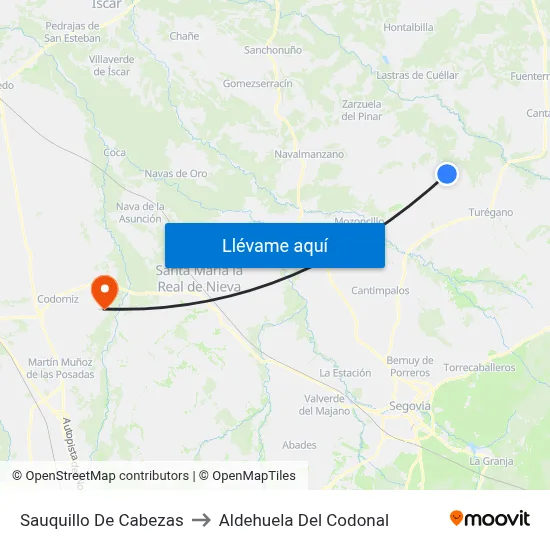 Sauquillo De Cabezas to Aldehuela Del Codonal map