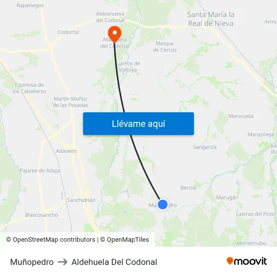 Muñopedro to Aldehuela Del Codonal map