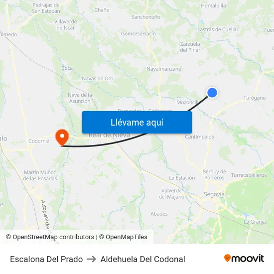 Escalona Del Prado to Aldehuela Del Codonal map