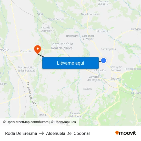 Roda De Eresma to Aldehuela Del Codonal map