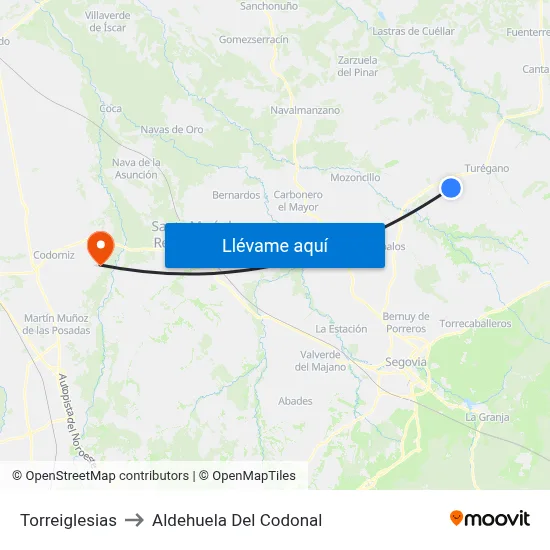 Torreiglesias to Aldehuela Del Codonal map