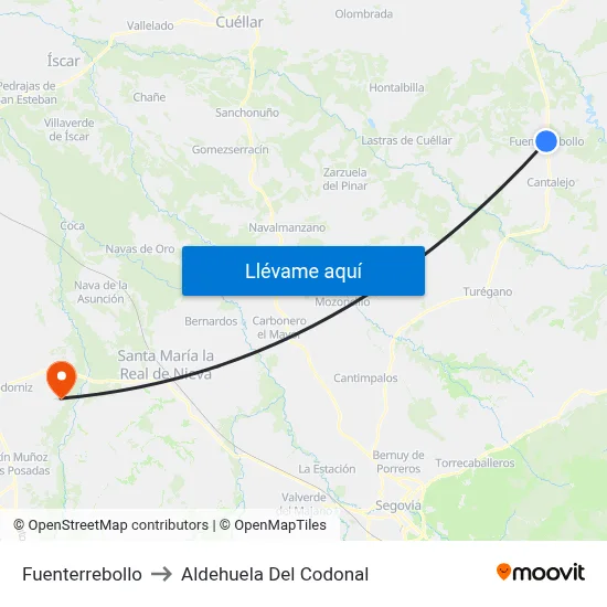Fuenterrebollo to Aldehuela Del Codonal map
