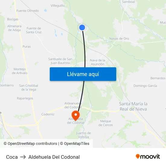 Coca to Aldehuela Del Codonal map