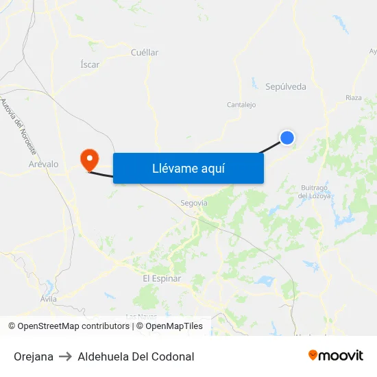 Orejana to Aldehuela Del Codonal map