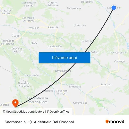 Sacramenia to Aldehuela Del Codonal map