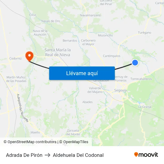 Adrada De Pirón to Aldehuela Del Codonal map
