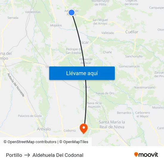 Portillo to Aldehuela Del Codonal map