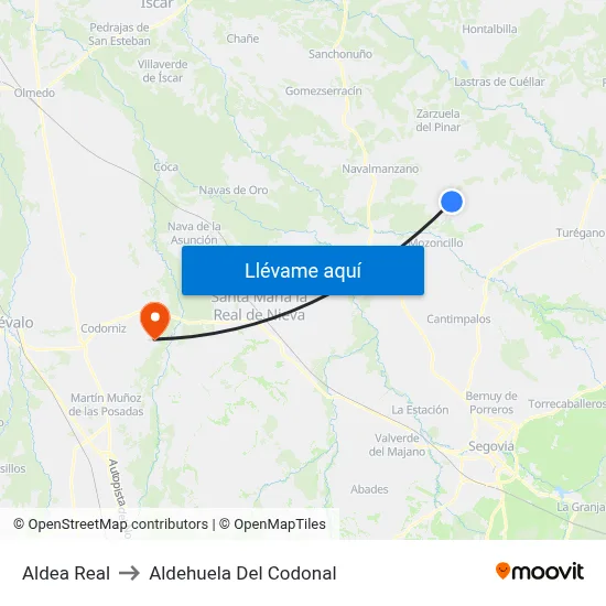 Aldea Real to Aldehuela Del Codonal map